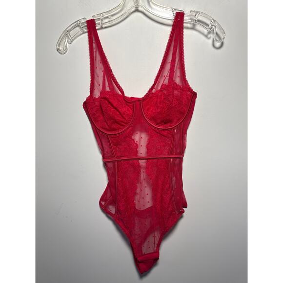 Brand New INC International Concepts Red Lace One Piece Bodysuit Women's Medium - Picture 2 of 7